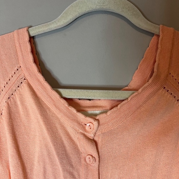 Modcloth Peach Thin Knit Short Sleeve Cardigan Retro Pin Up Mid Mod Style - Picture 3 of 6